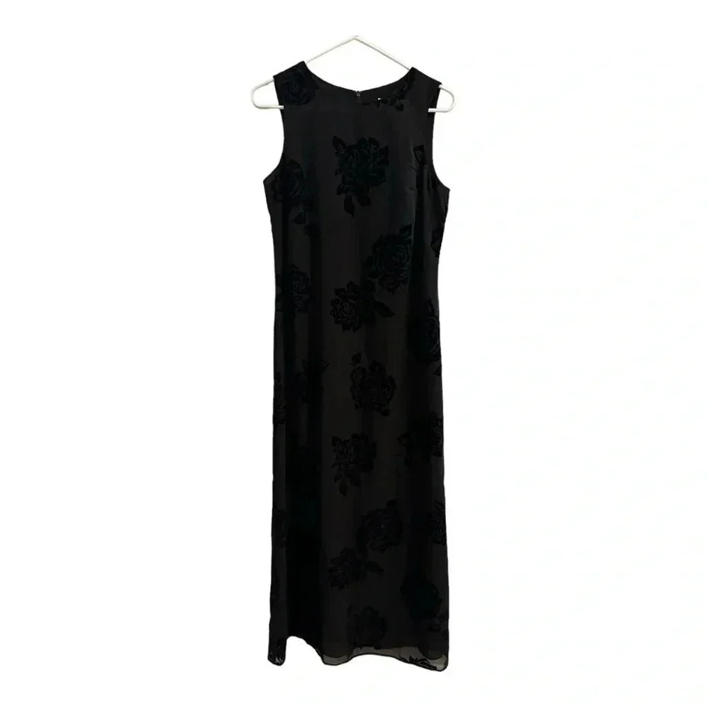 Vintage Causal Corner Black Sheer Floral Maxi Dress // Size 6